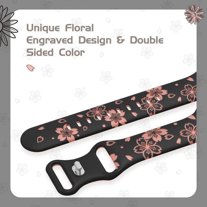 Bracelet for Apple Watch Series Ultra 2/3, 11, 10, 9 8 SE 7 6 5 4 3 2 1 46mm-45mm-44mm-42mm-49mm, Silicone Flower Pattern - Pink