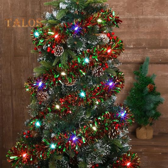 

16,4-футовая рождественская мишурная полоска с металлическим блеском, гирлянда с 50 светодиодными лампами, красочная гирлянда для рождественской вечеринки, внутреннего и наружного декора 5m