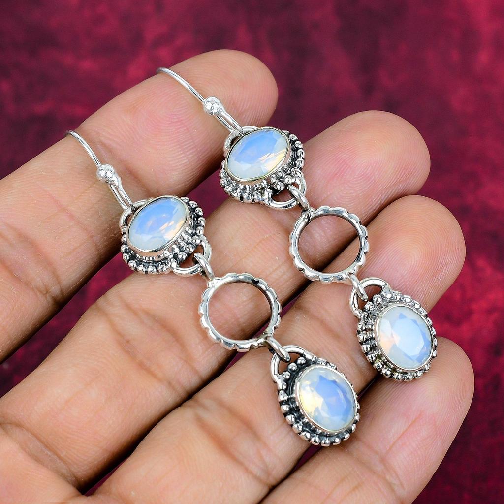 Mléčný opál 925 Ryzí stříbro Náušnice, Ručně vyráběné šperky s drahokamy, Dárky pro manželku Zbrusu nové náušnice
