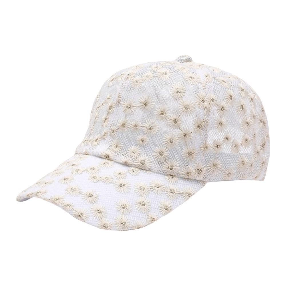 Adjustable Flower Baseball Cap Embroidered Mesh Peaked Hat Simple Visors Cap Summer бежевый