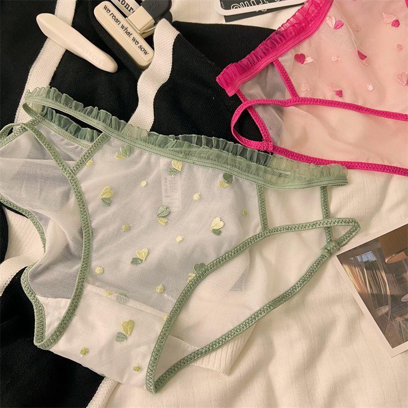 Sweet Style Hollow Out Sexy Underwear for Women In Summer Thin Mesh Low Waist Embroidered Triangle for Women