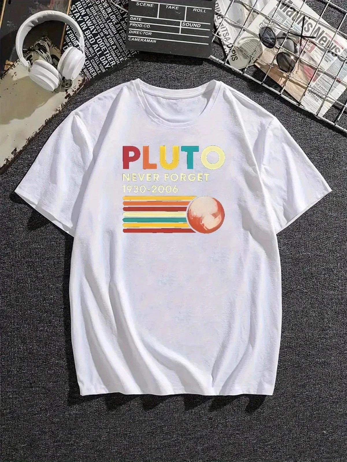 Men s Pluto Never Forget Graphic T- Shirt Funny Space Retro Planet Tee S