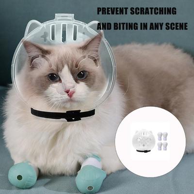 Comfortable Cats Muzzle Protective Space Helmet Prevents Licking Adjusting and Comfortable Head Cover for Pet Grooming X3UC