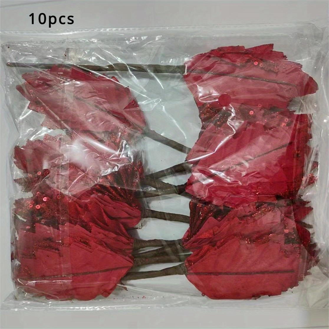 

10pcs Golden Sequin Poinsettia with Red Berries. Perfect for Xmas tree, vase & home decor. Sparkling holiday glam! червоний