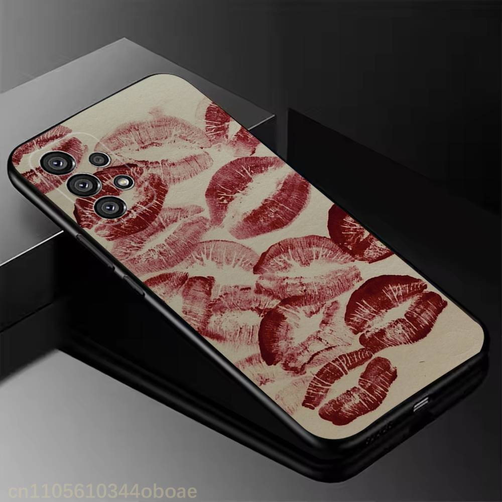 Red Lip  Phone Case For Samsung Galaxy A13,21s,22,31,32,52,53,71,80,A91 Soft Black Shell
