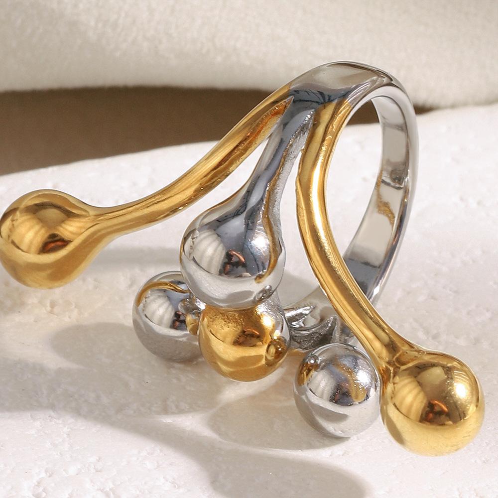 Fashion Temperament Minority Design Personality Creative Bracelet Stainless Steel 18K Gold Plated Round Head exaggerated Ring