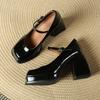 High heels women's 2025 new temperament celebrity waterproof table French thick heel square head Mary Jane shoes one-word buckle belt