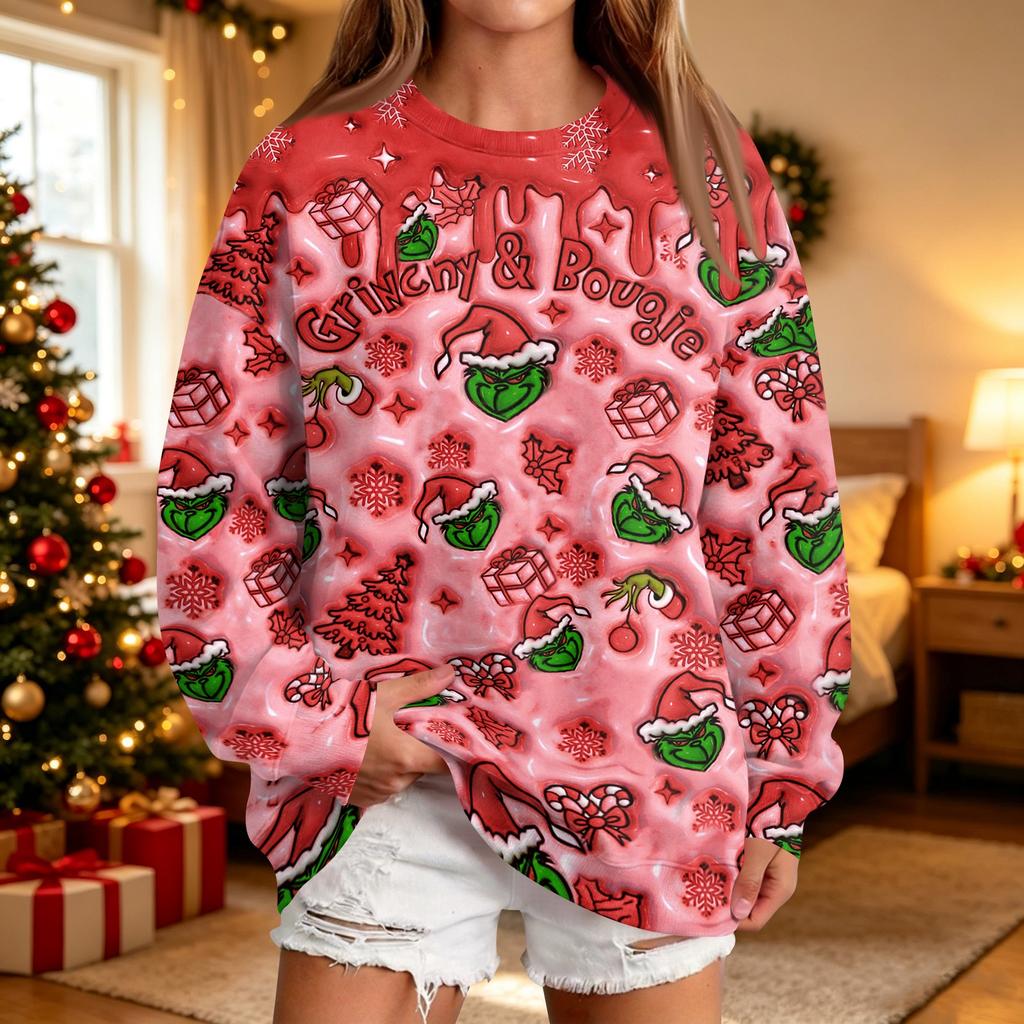 Women's Casual Christmas Print Neck Sweatshirt