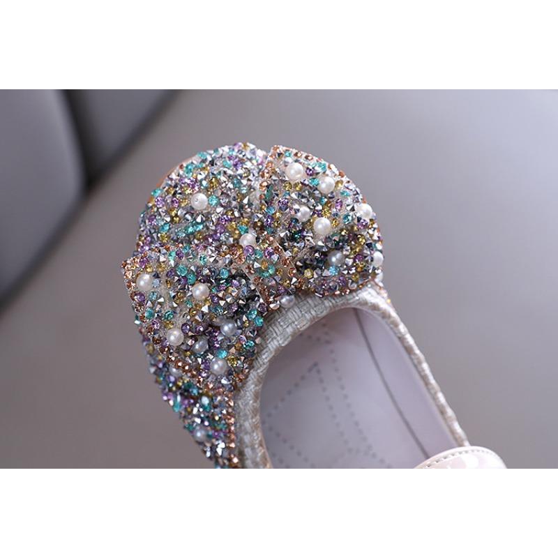 Girls' flat shoes, spring-autumn new style, colorful rhinestones & bowknot, small/medium/large children's dance shoes, performance shoes