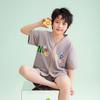 Fenteng [Antibacterial A-class Cotton] Summer New V-neck Cardigan Cartoon Outerwear Short Sleeve Home Clothes Set Children's Pajamas