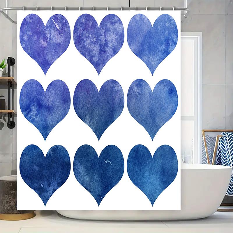 

Blue Watercolor Heart Shower Curtain 3D Printed Polyester Fabric For Bathroom Decor Modern Home Decoration Waterproof Bath Mat C W60H190(CM)-1 Pcs