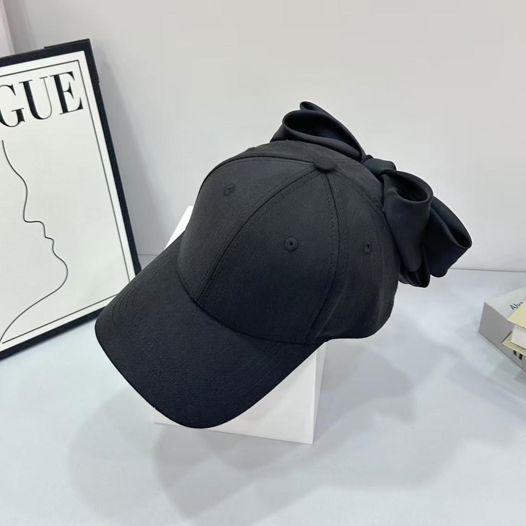Spring Summer Cotton Baseball Cap With Large Bowknot And Wide Brim Sunshade For Women