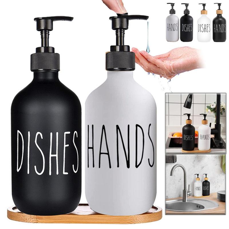 Black White Hand Soap Dish Soap Dispenser with Pump Soap Bottle for Farmhouse Kitchen Counter Bathroom Decor Organization 500ml