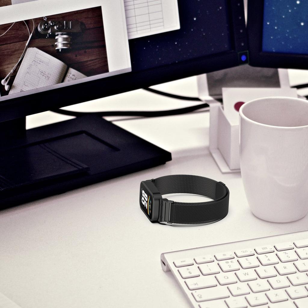 Metal Case+Milanese Strap for Xiaomi mi band 9 active accessories bracelet correa+Protective Bumper shell Cover for Redmi band 3
