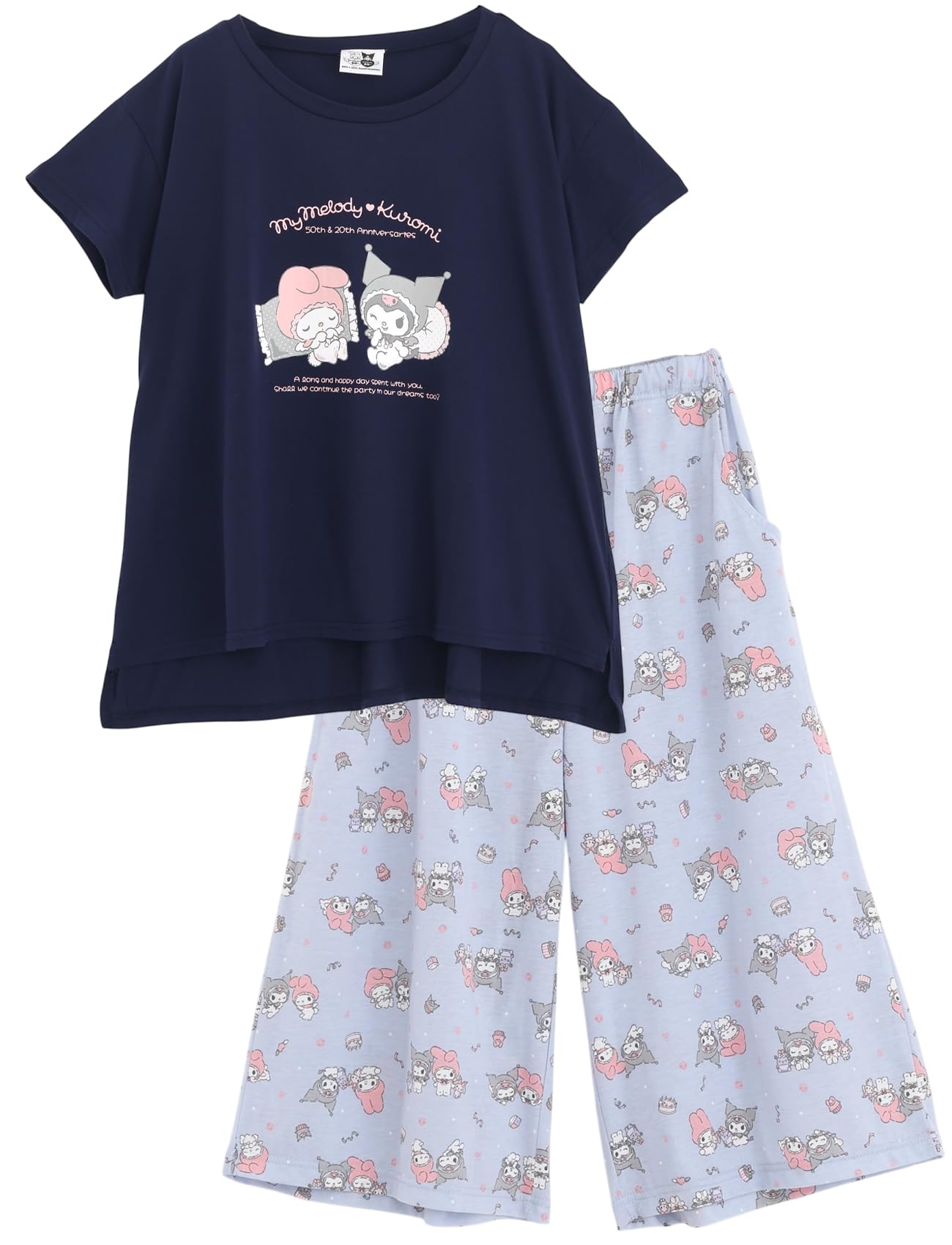 

Sanrio Characters My Melody Kuromi Roomwear Pajamas Short Sleeve Length Pants Gray Navy M L [Kaitac Family] Women s 3/4 (L, Navy)
