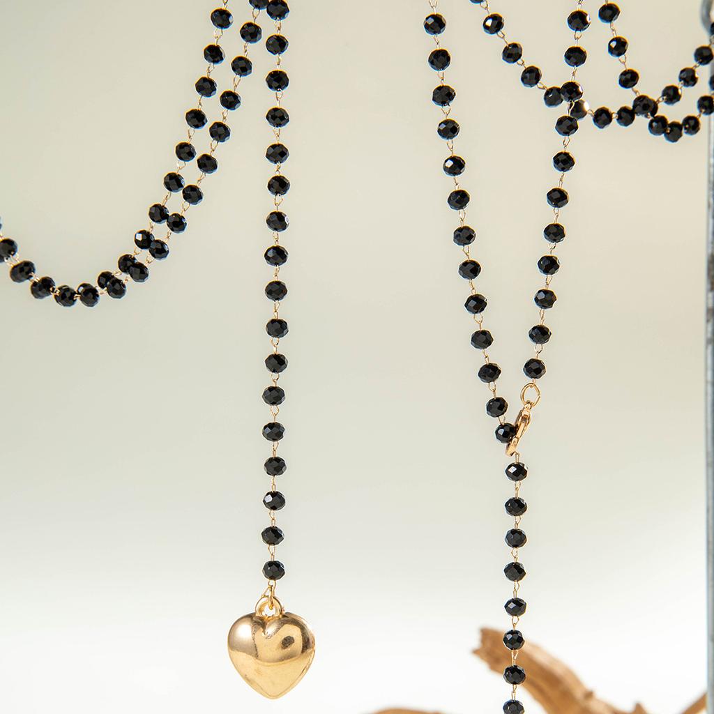 Fashion Beaded Tassel Double-layer Long Necklace Temperament Versatile Stacked Wearing Peach Heart Pendant Sweater Chain