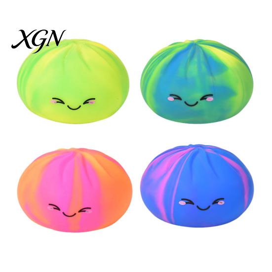 Colorful Dumpling Squeeze Toy Smiling Steamed Bun Stress Ball Anti-Anxiety Quick Rebound Soft Stretchy Simulated Dough Fidget Sensory TPR