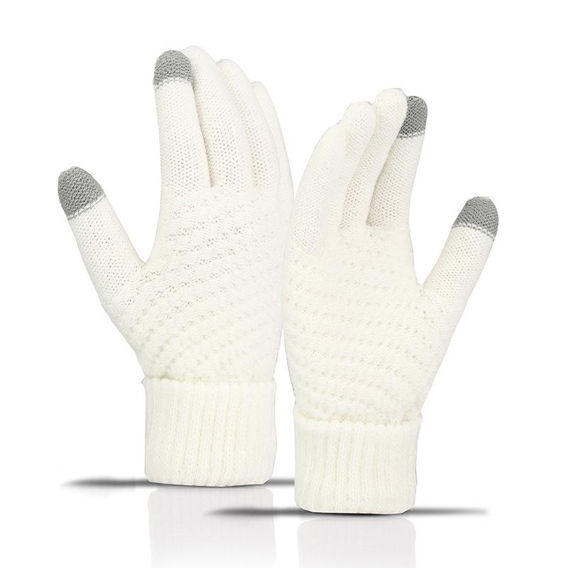 Women's Winter Velvet-Lined Touchscreen Knit Gloves - Cute, Thick, Korean Style, Cold-Proof