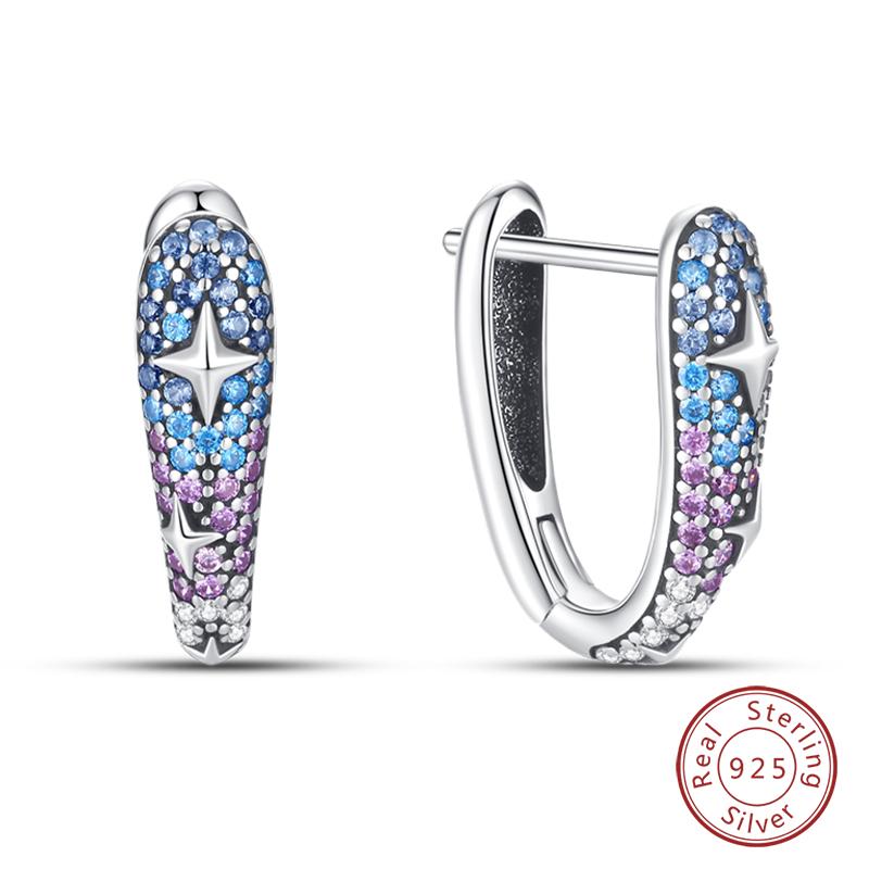 Original 925 Sterling Silver Inlaid Sparkling Zircon Rainbow Earrings For Women Fashion Birthday Party Jewelry Gifts
