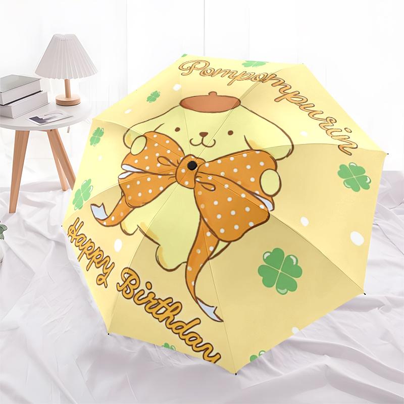 

1pc Pompompurin Happy Birthday Automatic Folding Umbrella - Portable 3-Fold Design with 8-Bone Iron Frame, Perfect Gift for Fans, Travelers, Everyday