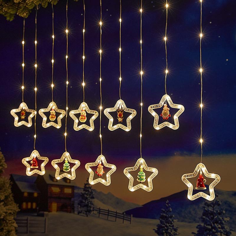 Christmas Lights LED String Lights USB Powered Fairy Lights with 8 Modes Santa Star Curtain Lights for Bedroom Window Xmas Tree Party Decorations