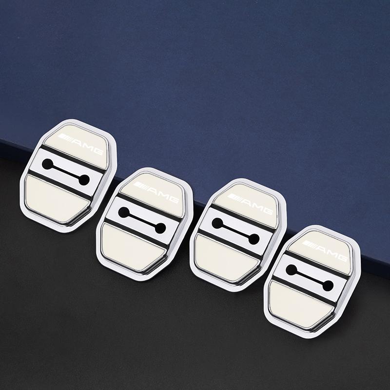 4Pcs Metal Car Door Lock Cover Protective Buckle Cover Sticker For Mercedes Benz AMG W203 W206 W220 W205 W211 W212 W201 W168