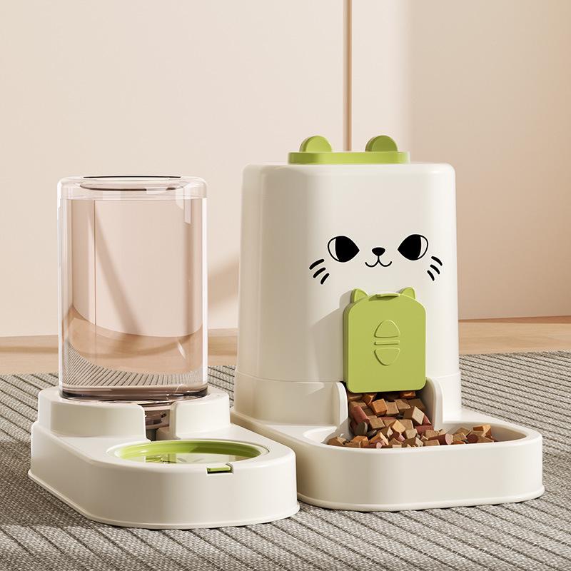 Portable Detachable Cat Face Split Feeder & Waterer with Built-in Measuring Ruler