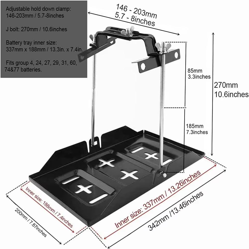 Car Fixed Battery Hold Down Tray Corrosion-Resistant Steel Storage Battery Holder Adjustable Bracket Clamp Battery Tray