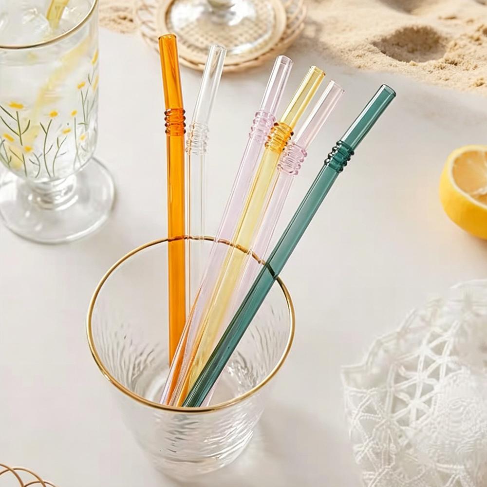 8mm High Borosilicate Glass Straw 10Pcs Reusable Eco Friendly Drinking Straws Set Bubble Tea Smoothies Bar Accessories
