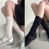 Lolita Lange Sokken Dames Bandage Lint Strik Zoete Meisjes Kawaii Schattige Middelhoge Sokken Ballet Stijl Effen Kleur Zwart Wit Sokken