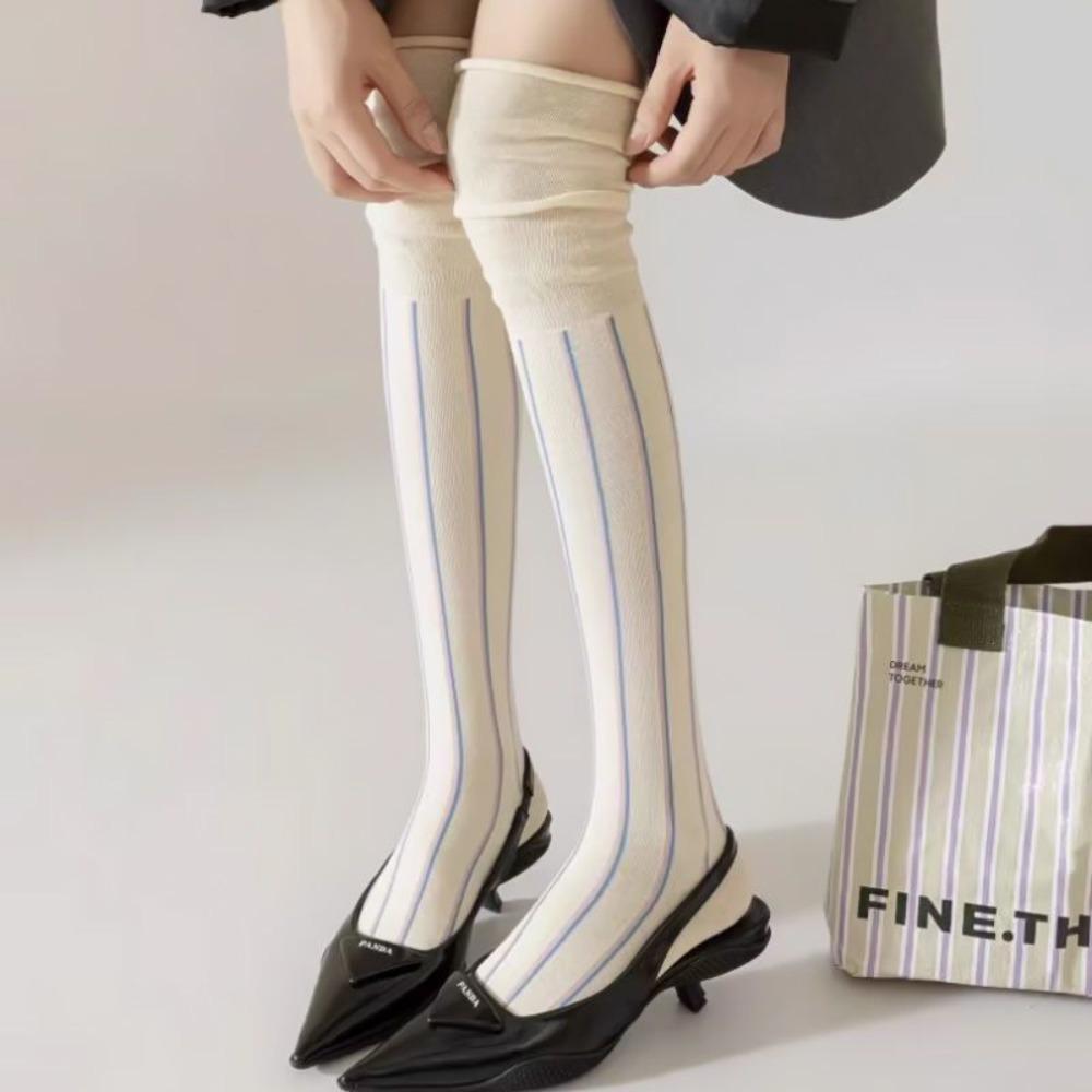 Loose Mouth Thigh High Socks Vertical Stripes Knee Length Stockings New Over Knee Stockings  Women