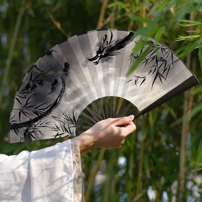 Traditional Chinese Style Hanfu Fan, Ancient Style Folding Fan for Men, Student New Chinese Style Portable Ancient Costume Fan, Summer