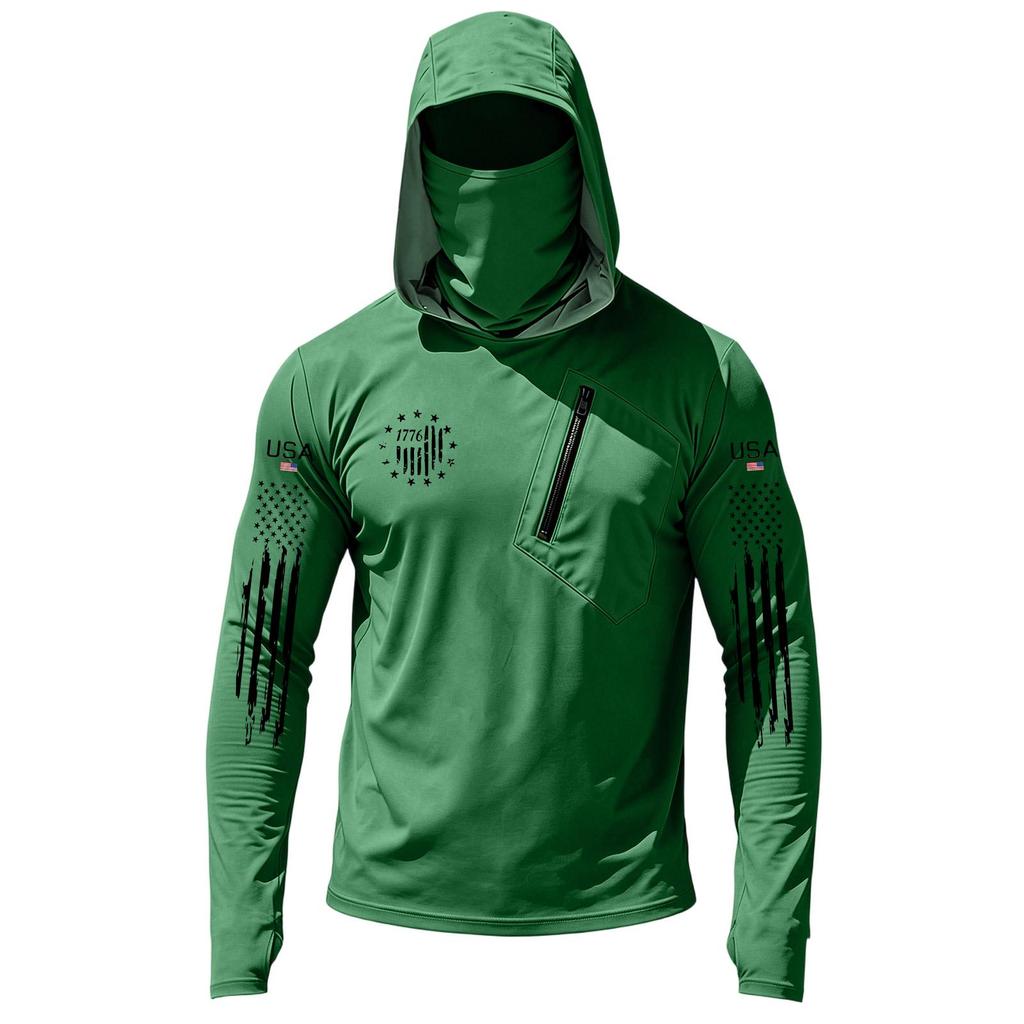 Men's Casual Long Sleeve Hoodie Sun Protection Shirt with Independent Day Print Lightweight Breathable Outdoor Sportswear