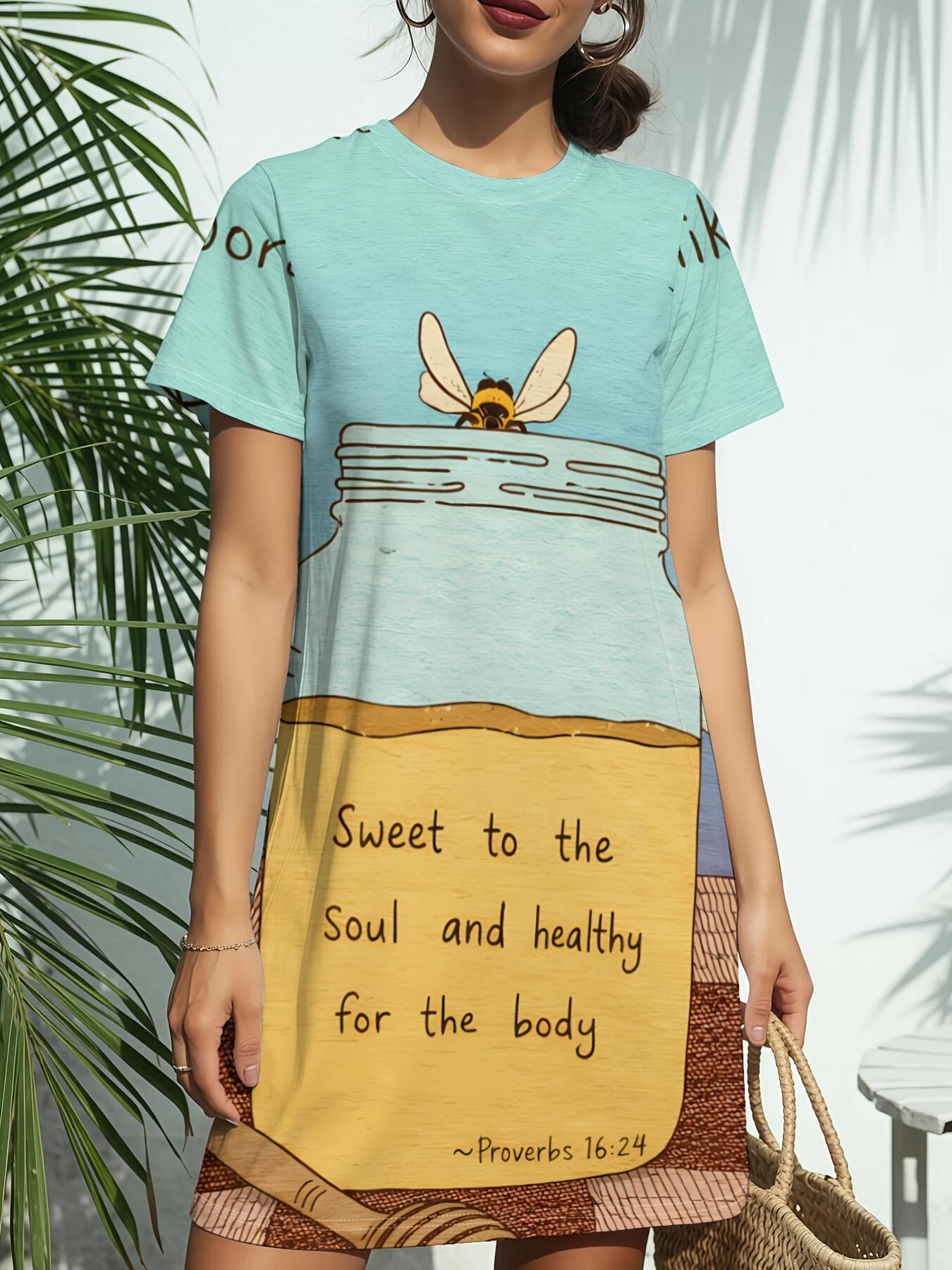 

Honey JarNew Women s Round Neck Short Sleeve T-Shirt Dress. American Style Trend Digital Printing. Casual and Versatile for Spring and Summer. Elegant M дубильна кора