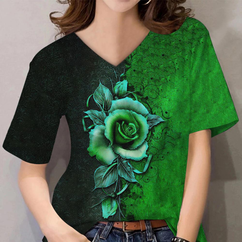 

Летний топ с принтом 3D Rose, модные повседневные женские футболки с короткими рукавами 5XL