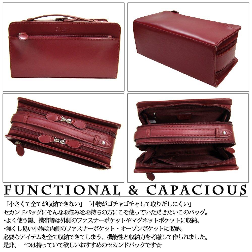 Maturi Cordovan Horse Leather Double Zipper Second Bag, Wine, MT-14