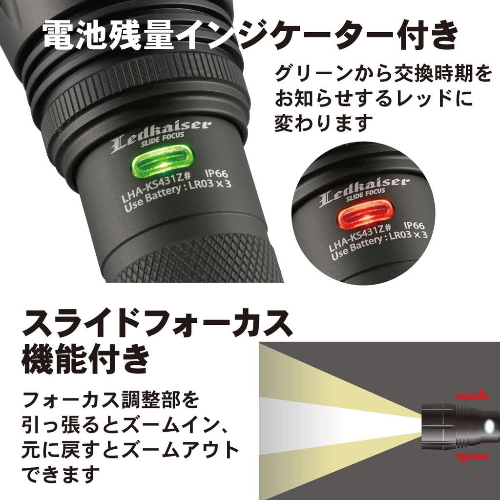 OHM ELECTRIC LED Rot 700 Schiebe-ANSI Aluminium Batteriestandsanzeige Taschenlampe, Kaiser, Lumen, Fokus, Wasserdicht, Outdoor, Dimmbar, Blinkend, IP66,