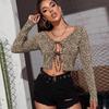 2026 Hot-Selling Women's Tops Leopard Print Sexy Tie-Up Long Sleeve T-Shirt