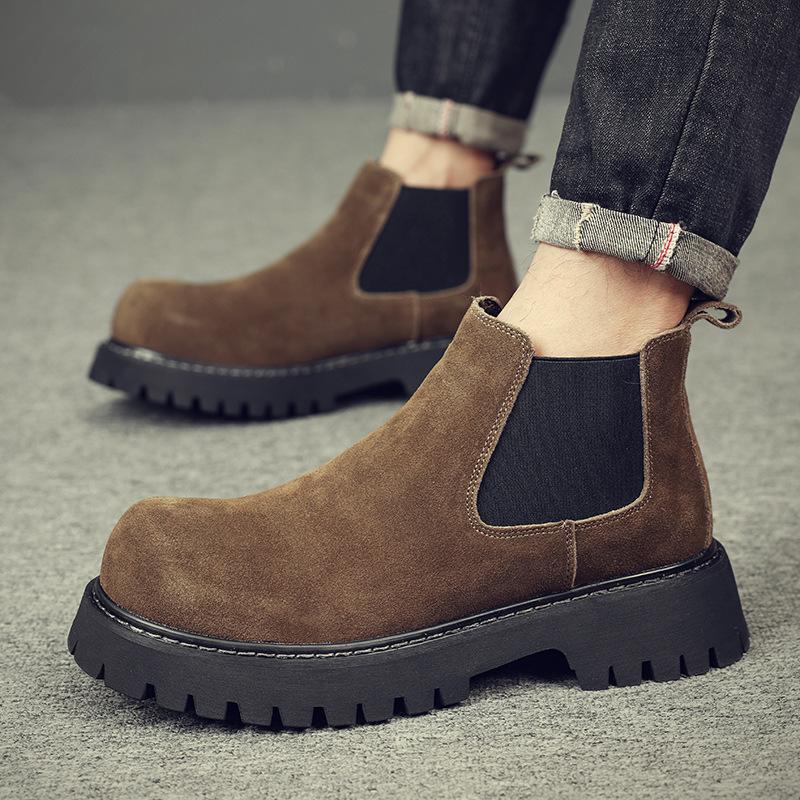 Martin boots men's high-top autumn and winter velvet warm new medium-top leather shoes men's one-pedal Chelsea boots men