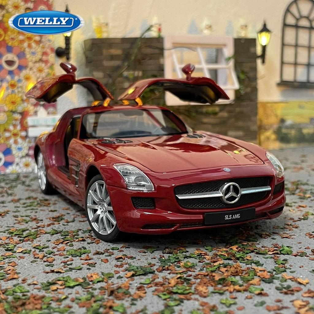 Welly 1/24 Mercedes Benz SLS AMG Alloy Sports Model Diecasts Metal Racing Car Vehicles Model Simulation Collection Kids Toy Gift