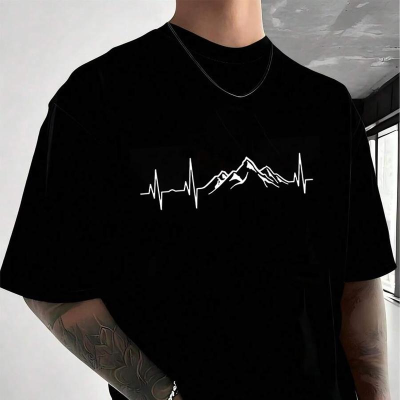 Cardiogram Mountains T-shirt Motorcycle Graphic Print Men's and Women's Tshirt Cotton Casual Sh