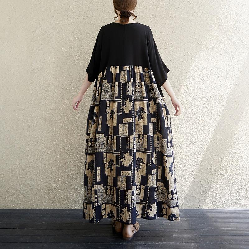 The real shot is the new 125kg fat MM to cover the meat and show thinness, and the color matching cotton and linen dress women's clothing.