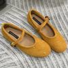 New Metal Rivets Mary Janes Women Comfort Soft Bottom Round Toe Flat Casual Shoes Elegant Slingback Brand Ballet Shoe for Ladies