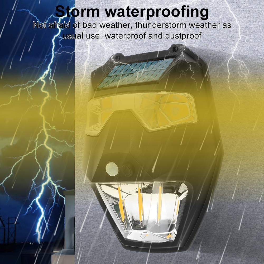 40W Outdoor Solar Tungsten Wire Wall Light 5 Modes COB+LED Mask Warning Light Motion Sensor Wall Lights for Garden Villa Patio Yard