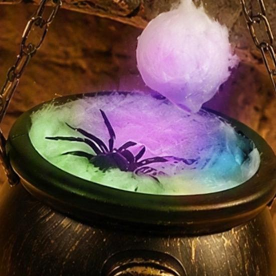 Portable Magic Pot Halloween Cauldron Decoration, Spooky Large Witch with Colorful LED Light, Black Plastic Candy Bowl for Trick or Treat, Party Decor