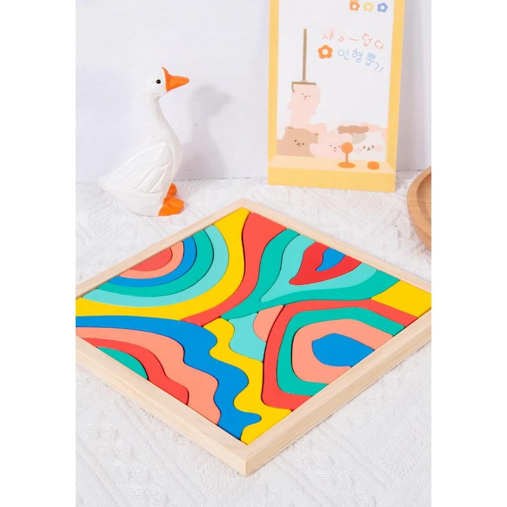 Children Rainbow Wooden Blocks Board Game Wooden Toys Montessori Parish Color Cognitive 3D Constructor Sensory Game Toy for Kids