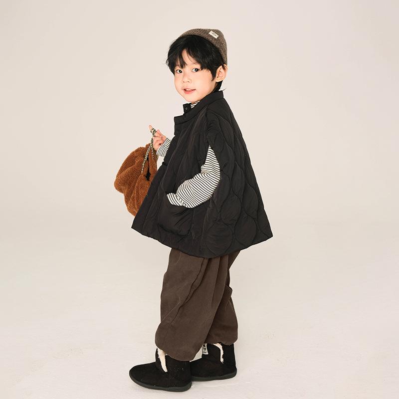 Boys Autumn and Winter Solid Color Simple Thickened Warm Vest Middle and Small Children Loose Casual Convenient Jacket