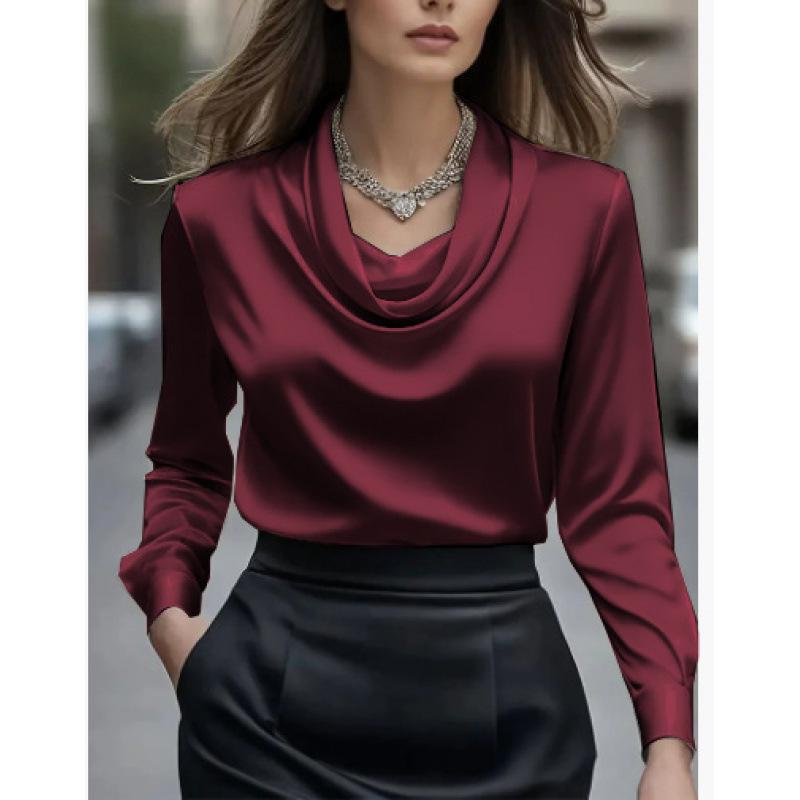 BITCED Women's Fashion Casual Solid Color Print Long Sleeve Blouses & Shirts International Design