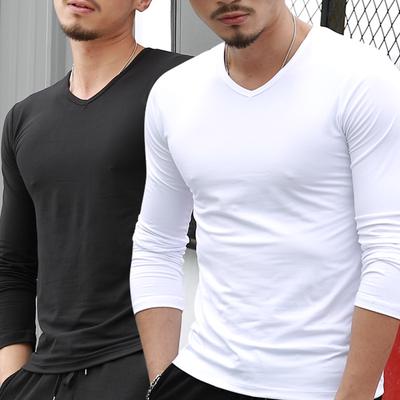 Herren Langarm T-Shirt Einfarbig V-Ausschnitt Einfarbig Herren Langarm T-Shirt Frühling und Herbst Lässiges Unterhemd