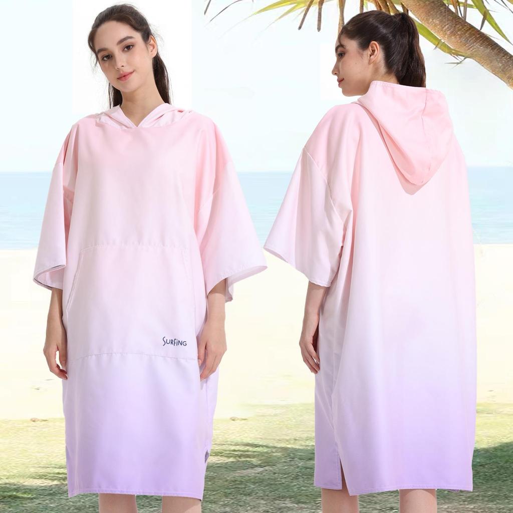 2025 Quick-Dry Hooded Swim Poncho with Zipper - Portable Bathrobe and Beach Towel